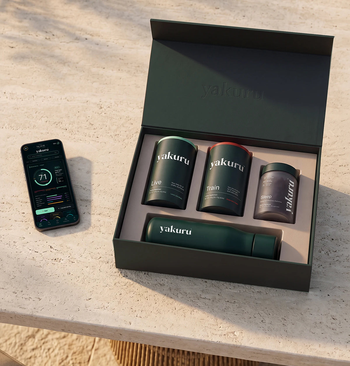 Yakuru Complete Protocol box on a stone table
