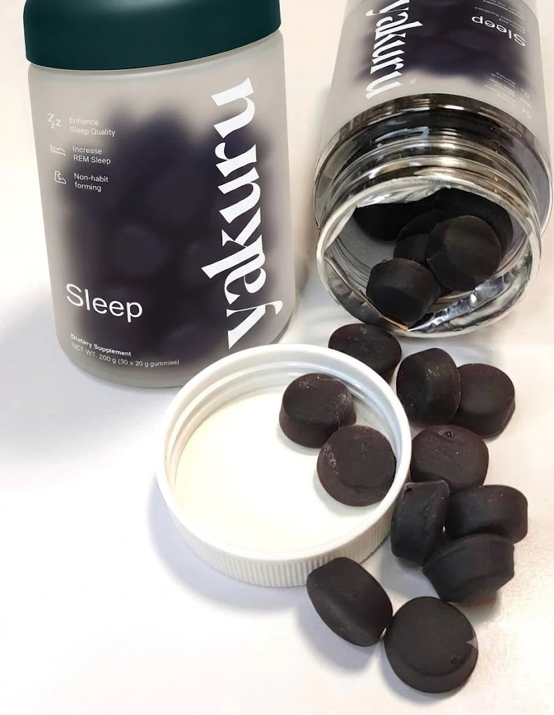 Yakuru Sleep gummies spilled beside the jar