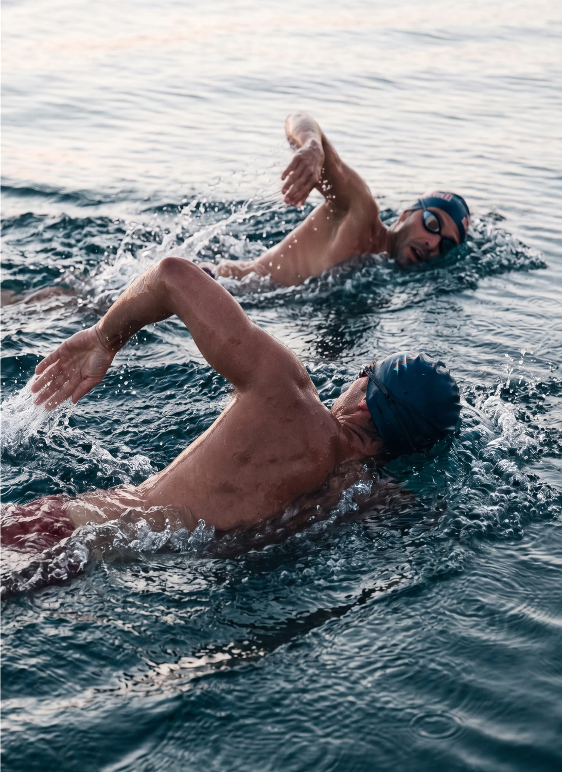 Swimmer training in open water